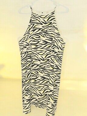 Zebra Print HALTER DRESS with Neon Yrllow Accents